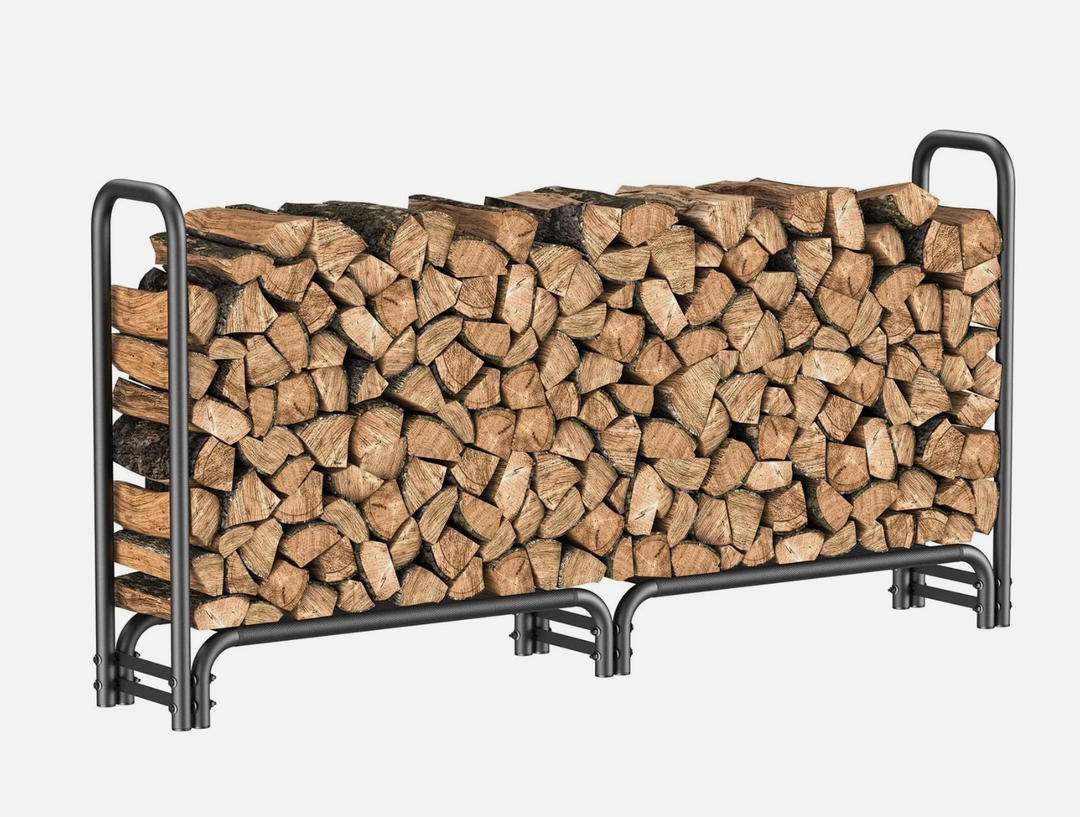 Mr IRONSTONE 8FT Firewood Rack Outdoor with Fabric Mesh for Storing Logs of Vari