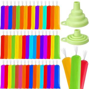 Hoolerry 600 Pcs Disposable Ice Lolly Bags Plastic Mold Ice Cream Bags with Silicone Foldable Funnel for Making Candy Yogurt Freeze Lolly(2.8 x 11.8 Inch)
