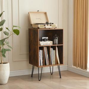 Record Player Stand with Vinyl Storage, Vinyl Record Storage Cabinet Holds Up to 150 Albums, End Table for Record Player, Turntable Stand for Living Room, Brown
