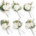 Ling's moment Boutonniere for Men, 6pcs Groom Groomsmen Boutonniere, Artificial Flowers for Wedding Decor/Prom/Homecoming, etc.White Baby Breath Ivory