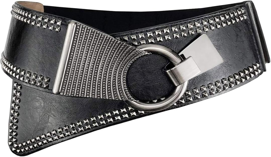 Adjustable Wide Elastic Belt for Women  Vintage Buckle, Stretchy Waistband, Versatile for Jeans, Dresses & Casual Wear (Large(29.5"-36"), Black)