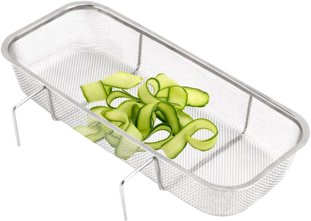 Stainless Steel Sink Drain Strainer Basket, Side Hanging Sink Strainer Colander Drain Basket, Kitchen Food Residue Waste Leftovers Vegetables Fruits Clean,10.63 x 4.72 x 1.77 inches
