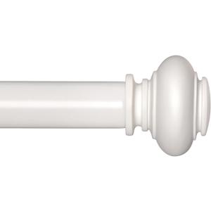 White Curtain Rods for Windows 28 to 48 Inches Adjustable Decorative 1 Inch Diameter Single Window Curtain Rod Set with Classic Finials, White Finishing