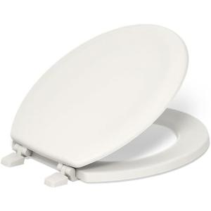 KOHLER 4695-96 Ridgewood Round-Front Toilet Seat, Compression-Molded Wood, Color-Matched Plastic Hinges, Biscuit