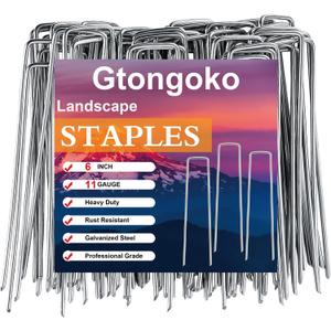 Gtongoko 500 Pack Galvanized Landscape Staples Garden Stakes Plant Cover Stakes 6 Inch 11 Gauge SOD Staples Ground Stakes for Landscaping Securing Weed Barrier Fabric