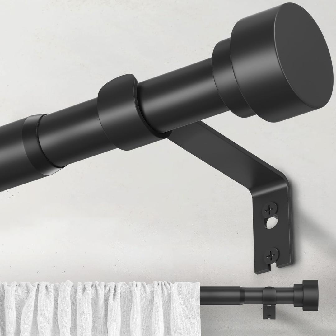 WIN4ALL Black Curtain Rods for Windows 66 to 120 inch, 5/8 Inch Decorative Curtain Rod Adjustable by Splicing (Matte Black,30"-120”)