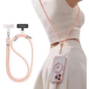 TORRAS Phone Lanyard Crossbody with 2 Phone Tabs, Adjustable Anti Theft Phone Strap for All Phones, Premium Metal Buckles, Skin-Friendly, Universal Cell Phone Neck lanyard for Women and Men, Pink