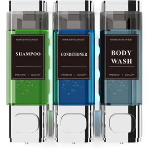 Shampoo and Conditioner Dispenser Wall-Mounted Shower Soap Dispenser, No-Drill Installation, Lockable, 900 ml Capacity,for Bathroom & Hotel or Airbnb (Electroplated Silver, 3-Pack)