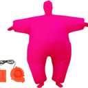 Qshine Adult Inflatable Full Body Jumpsuit Cosplay Costume Halloween Funny Fancy Dress Blow Up Party Toy (Pink)