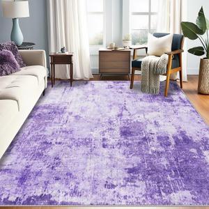 RELEANY Washable Area Rugs 10'x14 Non-Slip Modern Abstract Soft for Living Room Entryway Bedroom Kitchen, Print Pattern, Purple Gray Pink White