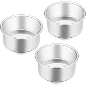 E-far 4 Inch Small Cake Pan Set of 3, Stainless Steel Mini Round Smash Cake Baking Pans, Non-Toxic & Healthy, Mirror Finish & Dishwasher Safe