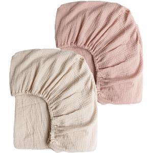Konssy Muslin Crib Sheets for Girl Boy, 2 PCS Soft and Breathable Cotton Baby Sheets for Standard Crib Mattress, 52"x 28" (Pink, Cream)