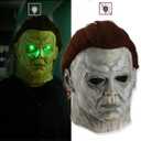 Spooky Halloween Michael Myers Mask, Scary Halloween Mask with Glowing Green Eyes, Creepy Cosplay Mask, Perfect for Gothic Themed Parties