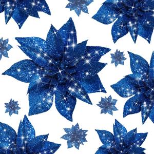 Jetec 30 Pcs Christmas Flower Tree Decoration Christmas Glitter Artificial Flower Shining Artificial Poinsettia Flower for Christmas Tree Decor Wreaths Floral Wedding Holiday Decor (Dark Blue)