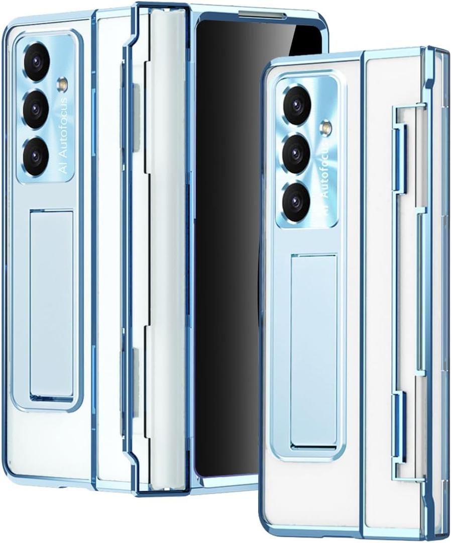 for Samsung Galaxy Z Fold 7 Crystal Clear Case with Privacy Screen Protector, One-Piece Design Fold-able Hinge Cover Kickstand Shockproof Hard PC Anti-spy Protective Case for Z Fold 7 Blue