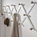 SKOLOO Large Hat Rack for Wall, Wooden Accordion Wall Hanger, Modern, Expandable Coat Hooks, Hat Display Rack for Home, Office, and Studio, 14 Peg, Natural & White