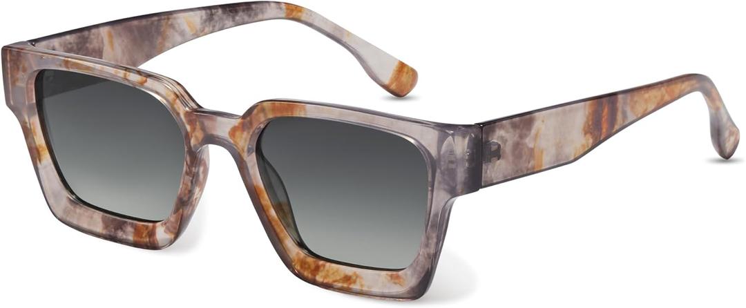 livho Rectangle Polarized Sunglasses Trendy for Women Men Retro Sun Glasses for Women Men 2025 Oversized UV Protection Shades (Amber Marble/ Black Gradient)