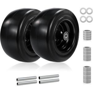2PC 13x6.50-6 Flat Free Tire and Wheel, Larger Diameter Hub, Universal 3/4" Bearings with Additional 5/8" and 1/2" Axle Sleeves, Front Tires for Zero Turn Mowers Adjustable Center Hub (5.5" to 7.9").