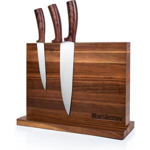 Home Kitchen Magnetic Knife BlockDouble Sided Magnetic Knife Holder Rack for Kitchen CounterAcacia Wood with Strong Enhanced Magnets Knife Storage Stand
