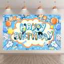 96x60inch Cartoon Blue Birthday Photography Backdrop Cute Dog Balloon Paw Background Boys Kids Birthday Party Decorations Photo Booth Props