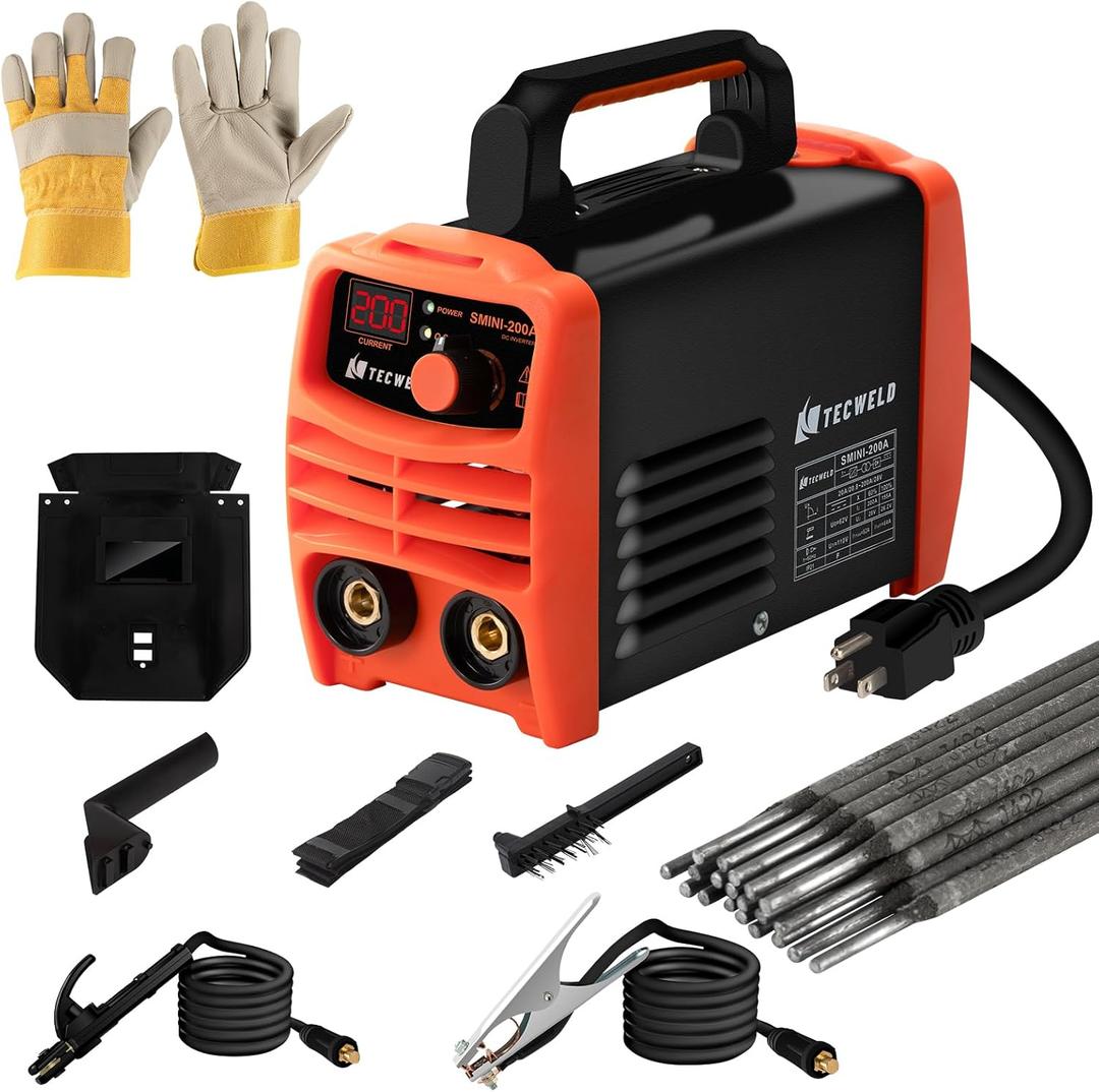 200A Stick Welder 110V, Mini Portable Inverter Welding Machine with Synergic Control, Digital Display, Hot Start, Arc Force, Anti-Stick - Includes Helmet,Gloves,20 Rods & Accessories
