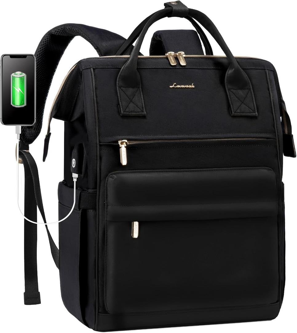 LOVEVOOK Laptop Backpack for Women, 17 Inch Work Teacher Nurse Bag, Large Capacity Business Computer Backpack Purse with USB Port, Stylish Casual Daypack for Travel,Black