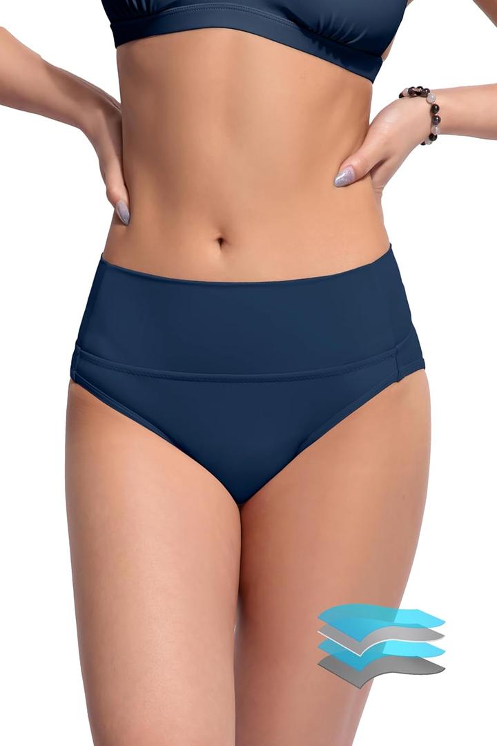 Beautikini Period Swimwear Bikini Menstrual Swim Bottoms Leakproof Bathing Suits for Teens Girl (Small, Dark Blue)
