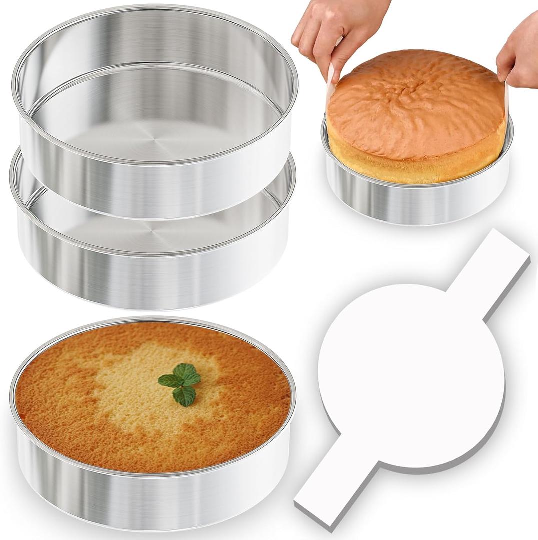 7 Inch Round Cake Pans Set of 3, Nonstick Stainless Steel Baking Pans Set with 100PCS Parchment Papers, Heavy Duty Durable Birthday Wedding Circle Layer Cake Pans Sets for Baking, Dishwasher Safe 