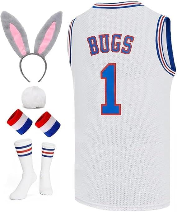 Mens Basketball Jersey Bugs #1 Lola #10 Space Movie Jersey Hip Hop Sports Shirt Halloween Party White SIZE L ( WHITE )
