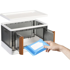 Stackable Storage - Folding Storage Bins - Foldable Storage Bins - Storage Bin With Doors - Folding Storage Bin-Front Opening Storage Bins - Collapsible Stackable Storage Bins (25.19 x 15.74 x 14.56)
