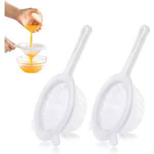2PCS Plastic Fine Mesh Strainer, Nylon Ultra Strainer for Juice, Yogurt, Coffee, Honey, Milk, Nut Milk with Handle (120 + 200 Mesh)