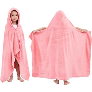Hiturbo Kids Hooded Bath Towel: Soft Plush Pool Beach Fleece Towel Blanket - 50"x30" Toddler Towels Wrap for Boys Girls 3-12 Years (Pink)
