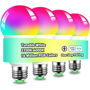 MELPO Smart Light Bulbs, 1300LM Color Changing Light Bulb, 16 Million Colors, Tunable White Alexa Light Bulbs, Music Sync, DIY Flash, Timing, A19 E26 Smart Bulbs, 130W Equivalent, No WiFi Required.