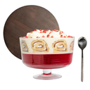 Large Trifle Bowl with Lid (120oz) - Stainless Steel Silver Serving Spoon & Acacia Wood Lid - Trifle Bowl Glass, Glass with Pedestal - Truffle Dish for Layered Desserts, Fruits, Salads, Punch