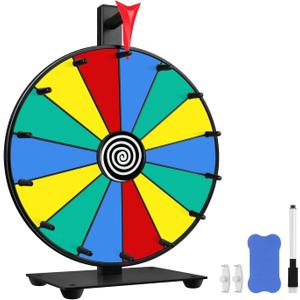 Prize Wheel 12 Inch 14 Slots Spinner Tabletop or Wall Mount Fortune Spin with Dry Erase Marker and Eraser for Engaging Home Parties, Trade Show, Carnival Events (12'' 14Slots)