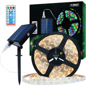 Solar LED Strip Lights16.4ft/5M Solar Powered,USB Cable for Rechargeable useIP67 Waterproof Rope LightsSuitable for Outdoor Scenes Such as Gardens and Swimming Pools (5M, Cold White)