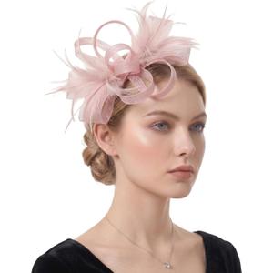 Fascinators Hats for Women, Derby Fascinator Headband, Lightweight Tea Party Hat, 2-in-1 Clip, Cocktail Wedding (Pink)