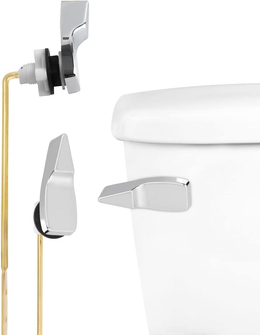 Hibbent Toilet Handle Replacement, Front Mount Tank Flush Lever Handle Compatible with American Standard, Toilet Trip Lever with Stainless Steel Flapper Chains, Toilet Repair Handle, Chrome