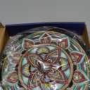 Oak Bohemia Lazy Susan 10.2" Turntable Organizer for Table Top with Ceramic 3D Boho Texture, Round Wooden Lazy Susan for Dining Table Decor, Kitchen, Countertop, Home Decor, Walnut Wood, Farmhouse