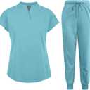 niaahinn Scrubs Set for Women Nurse Uniform Jogger Suit Stretch Top & Pants with Multi Pocket for Nurse Esthetician Workwear Small