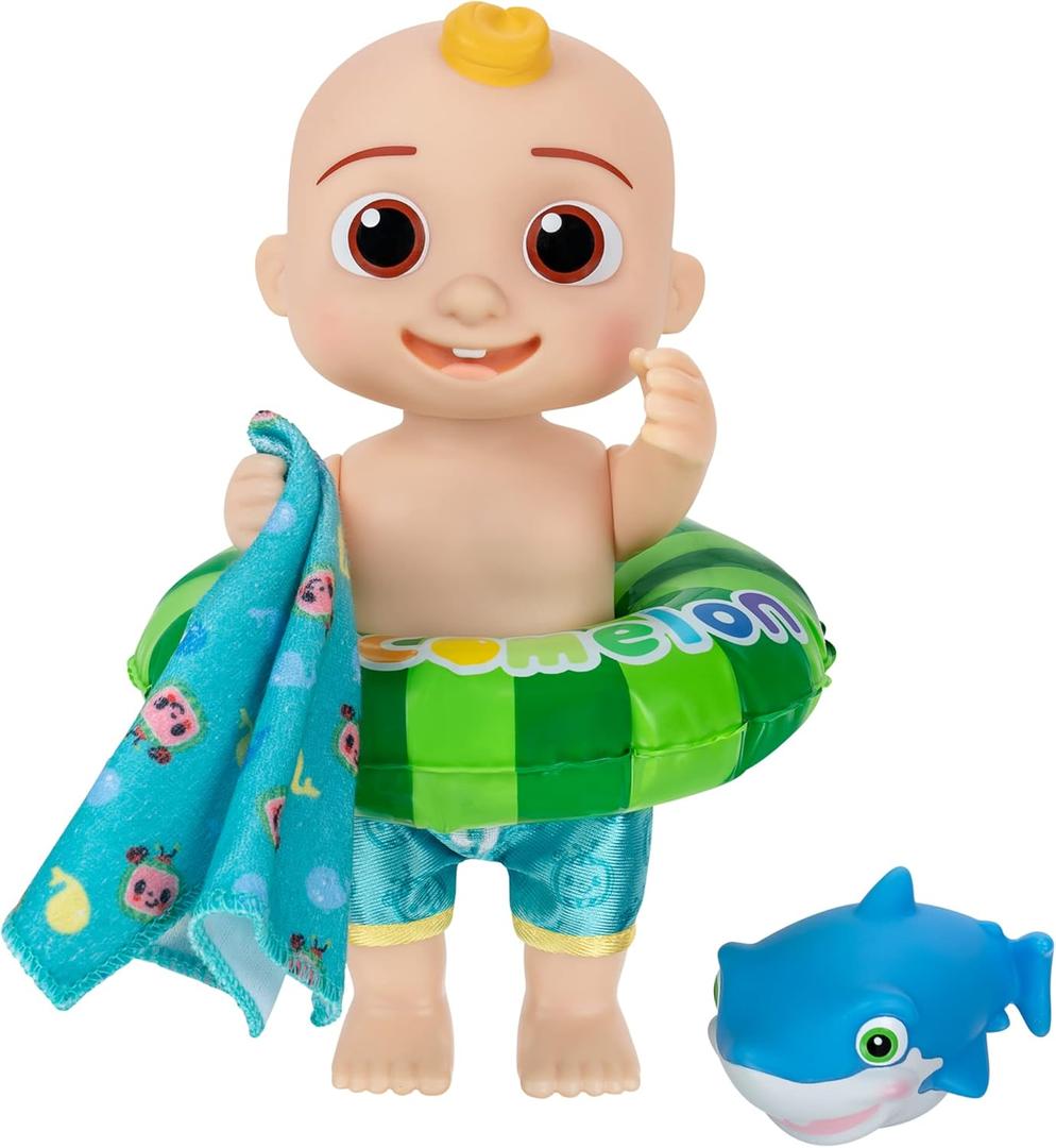 CoComelon - Splish Splash JJ Doll- with Shark Bath Squirter and Water Accessories Water Play - Toys for Kids and Preschoolers 