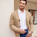 COOFANDY Men's Cardigan Sweater Cable Knit V Neck Button up Sweaters Ribbed Cardigan Sweater with Pockets (Beige, L)