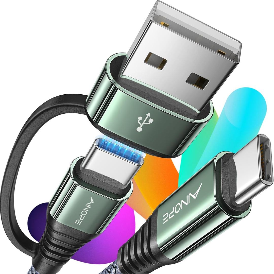 AINOPE USB C to USB C Cable, 1 FT USB C Cable Fast Charging with USB Adapter, 60W USB Type C Cable for iPhone 16 15 Pro Max Plus iPad MacBook Pro Air Samsung S25 Ultra Grey