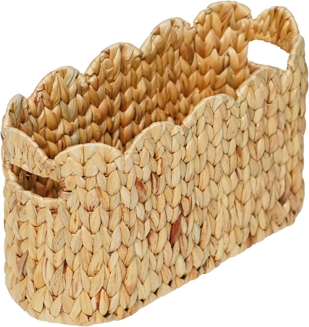 Toilet Paper Storage Basket,Scalloped Wicker Basket for Bathroom Organizers and Storage,Hand-Woven Rattan Bathroom Decor Accessories,Natural Water Hyacinth