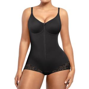 SHAPELLX Shapewear for Women Tummy Control Half Body Shaper Snatched Zipper Butt Lifting Faja Colombiana Bodysuits for Women (Black, M)