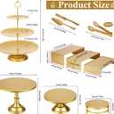 11 Pcs Gold Dessert Table Display Set, Metal Cake Stands and Tiered Serving Tray with Cake Servers and Tongs for Wedding Anniversary and Party Decor