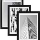 ELSKER&HOME 24x36 Poster Frame Black 3 Pack, Display 20x30 Pictures with Mat or 24x36 Poster without Mat, Horizontal and Vertical Wall Mounting (24 x 36, Black with White Mat)