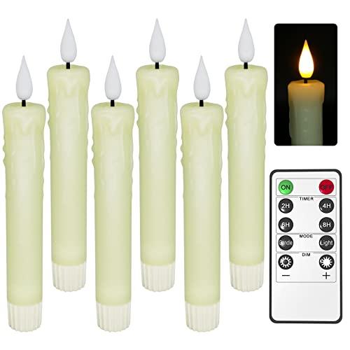 PChero Real Wax LED Flameless Taper Candles with Remote Timer, 6.4 Inch Ivory LED Candlesticks Battery Operated with 3D Flickering Flame for Christmas Window Halloween Wedding Party Home Decor