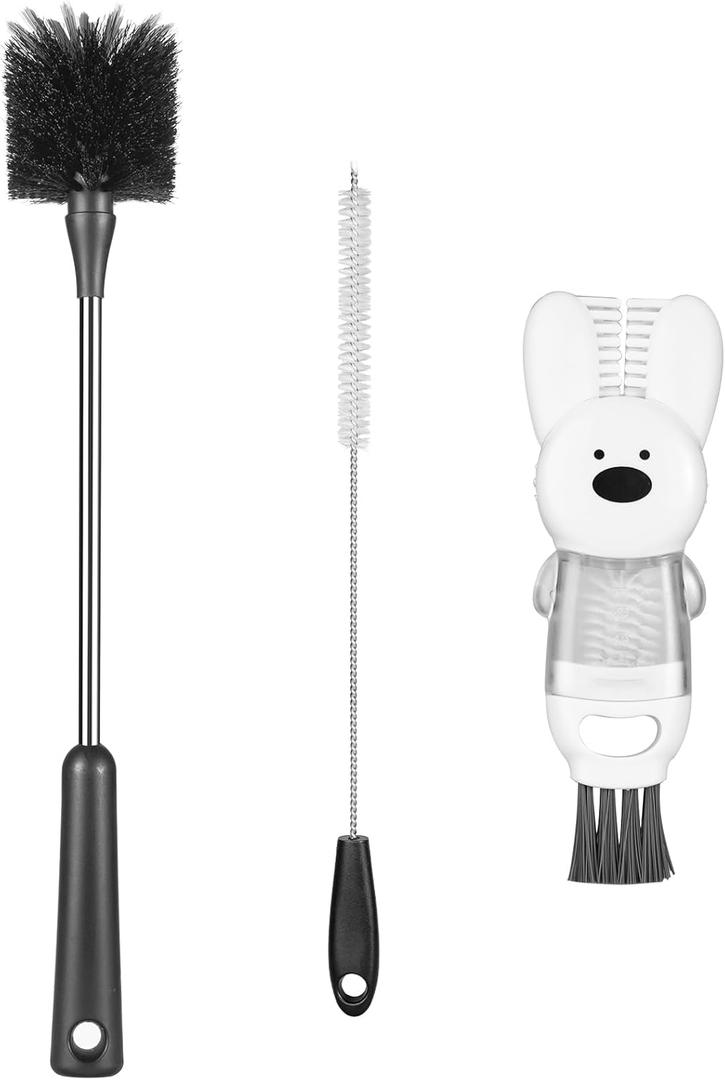 [3 Pack] Bottle Brushes, Stainless Steel Long Handle Water Bottle Scrub Cleaning Brush Set Including Straw & Lid Cleaner for Baby Bottles, Sports Cups, Coffee Mugs, Tumblers