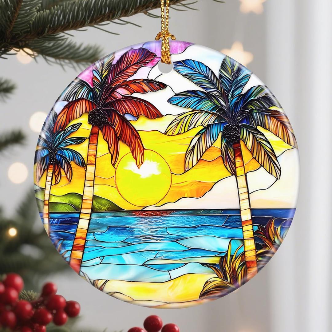 4 x Christmas Ornaments: Christmas Tree Decorations, Beach Sunset Holiday Decor, Stocking Stuffers, Gift Ideas, Xmas Gift, Summer Vibes Gifts & Gifts for Beach Lover